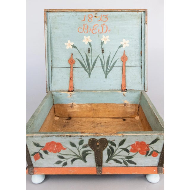 19th Century Swedish Folk Art Painted Marriage Trunk Bride's Box For Sale - Image 4 of 13