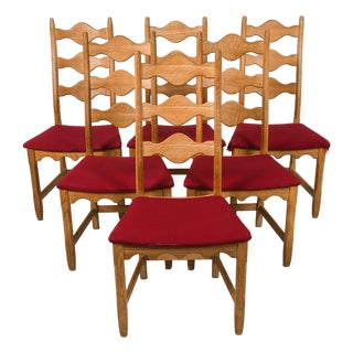Six Oak Dining Chairs Attributed to Henning Kjaernulf - 1970s For Sale