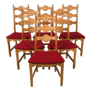 Ten Oak Dining Chairs Attributed to Henning Kjaernulf - 1970s For Sale