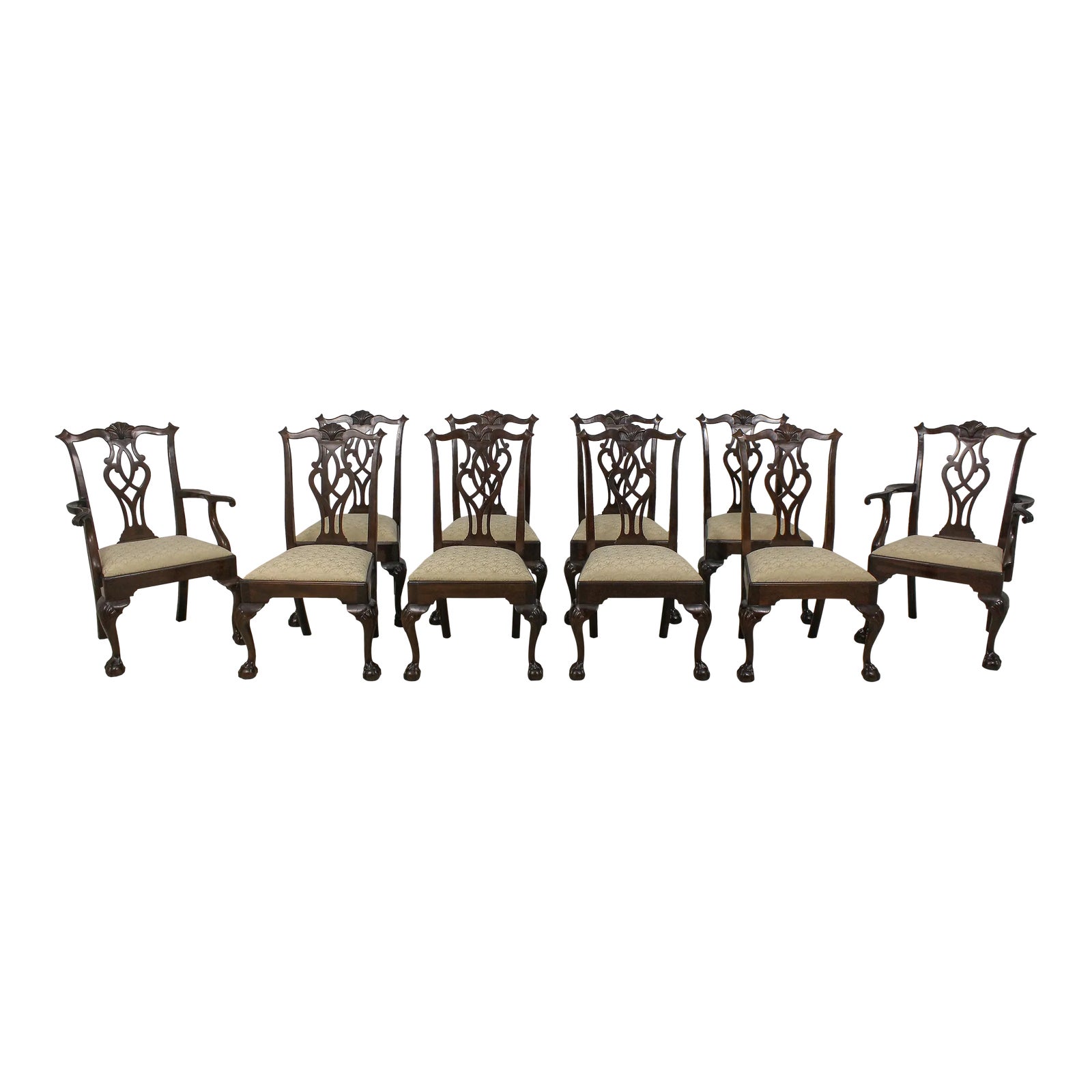 Set of 10 Stickley Chippendale Mahogany Ball & Claw Dining Room Chairs