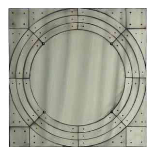 Art Deco Style, Antique Glass, Painted Wood, Square Venetian Wall Mirror For Sale