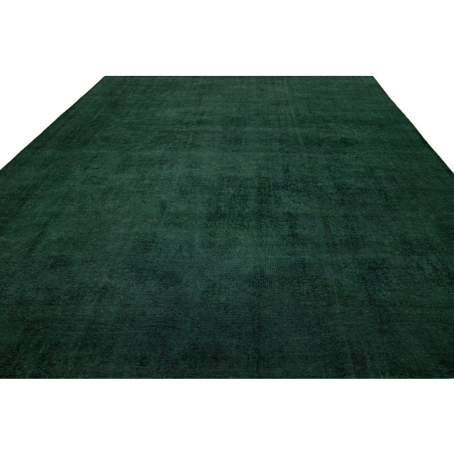 Vintage Overdyed Persian Wool Rug in Green With Allover Floral Design For Sale - Image 9 of 10