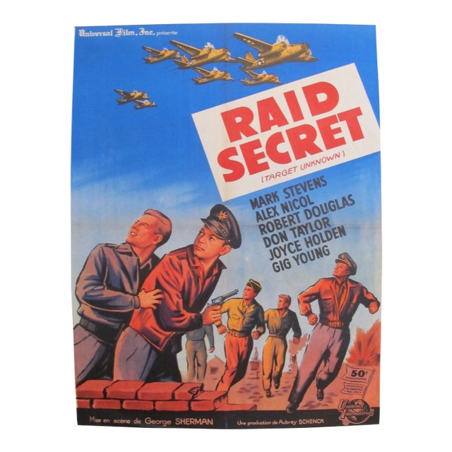 1951 Vintage American Wwii Movie Poster, Raid Secret For Sale