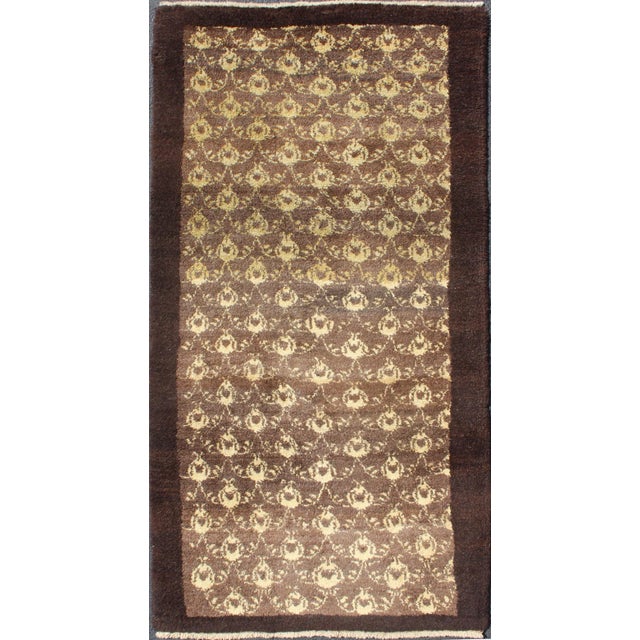 Vintage Turkish Tulu Rug With Repeating Ivory Motifs on Faded Chocolate Brown 3′2″ × 6′3″ For Sale - Image 11 of 11