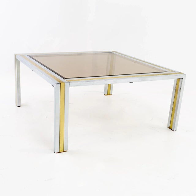 Mid-Century Modern Renato Zevi Mid Century Italian Chrome Brass and Glass Square Coffee Table For Sale - Image 3 of 7