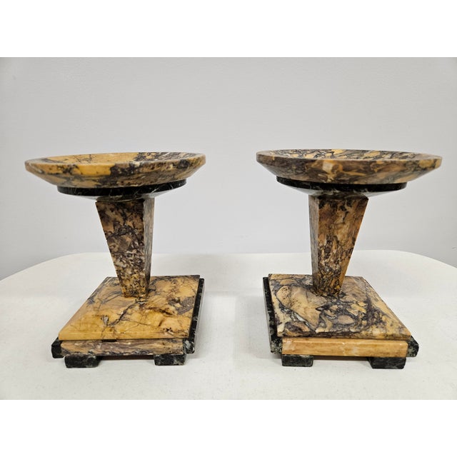 French Art Deco Marble Garniture Mantle Pedestals For Sale - Image 6 of 16