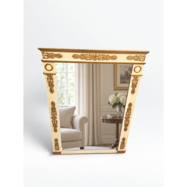 Wood Vintage Baker Furniture Neoclassical Cream & Gilt Mirror For Sale - Image 7 of 12