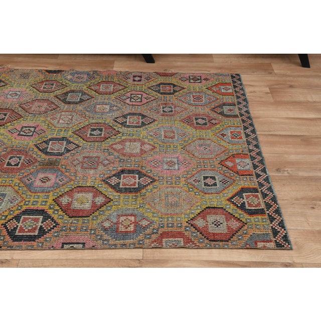 1970s Vintage Turkish Oushak Handmade Wool Cotton Colorful Runner Rug For Sale - Image 10 of 11