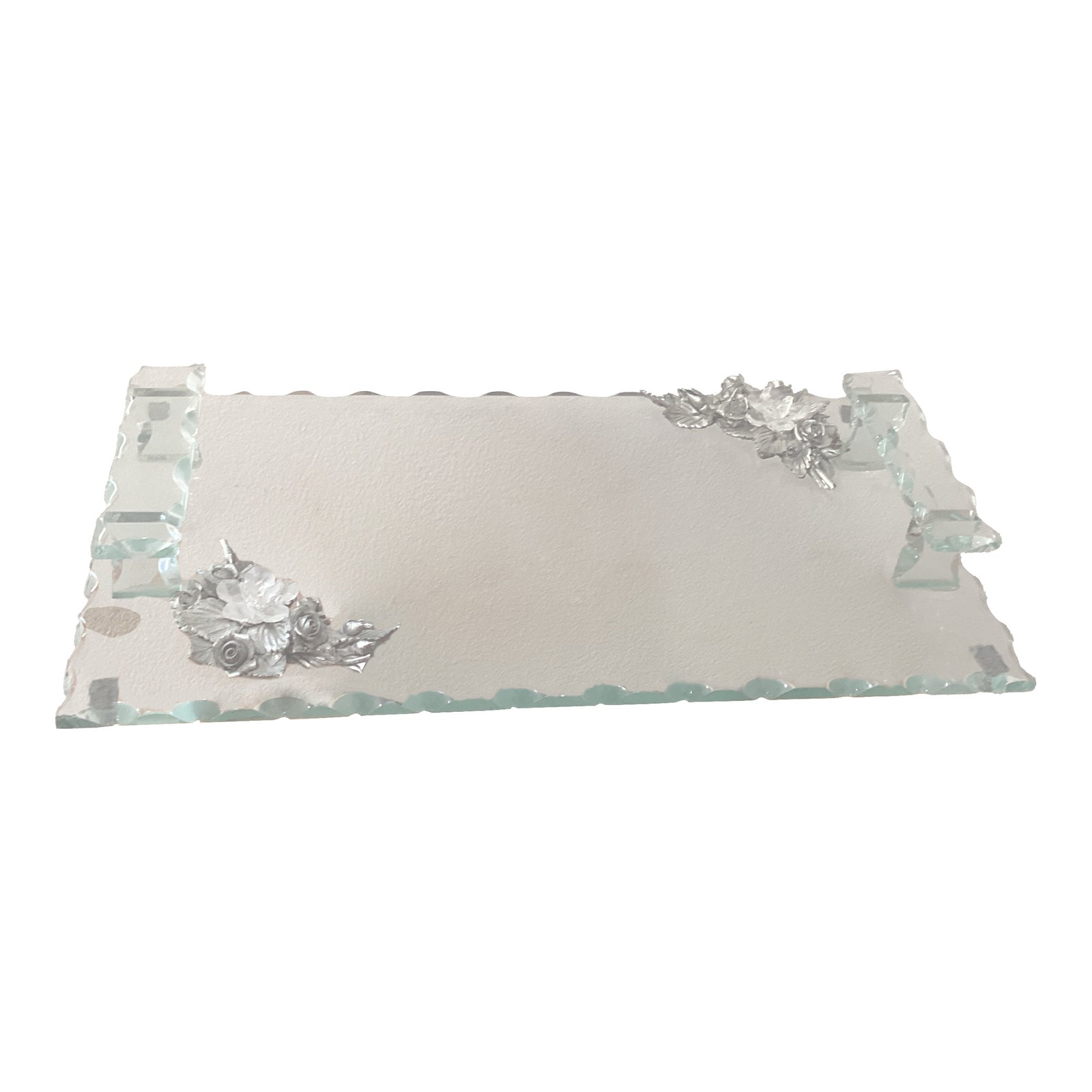 Vintage Rectangular Scalloped Edge Hand Cut Crystal Glass Tray With ...