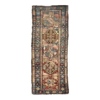 Antique Kurdish Runner with Large Elephant Foot Prints Rug 3.5 x 8.4 For Sale