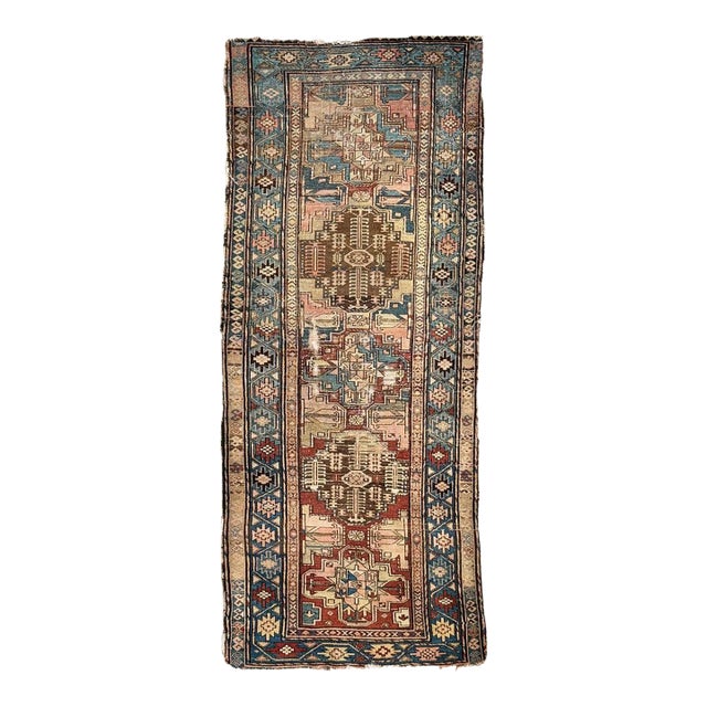 Antique Kurdish Runner with Large Elephant Foot Prints Rug 3.5 x 8.4 For Sale