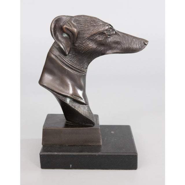 Metal Vintage Bronze Greyhound Whippet Dog Bust Sculpture For Sale - Image 7 of 7