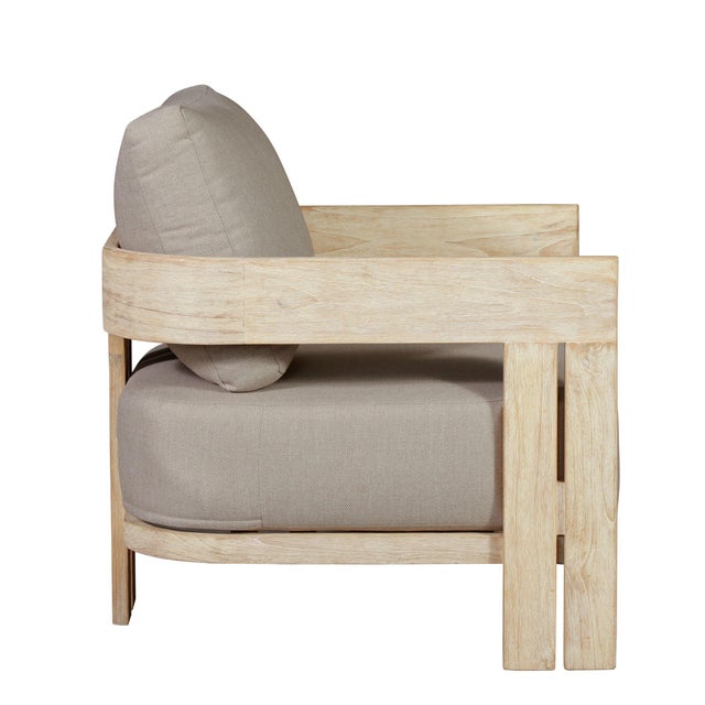 2020s Paradiso Outdoor Solid Teak Wood Chair Natural Look - Gray Fabric For Sale - Image 5 of 12