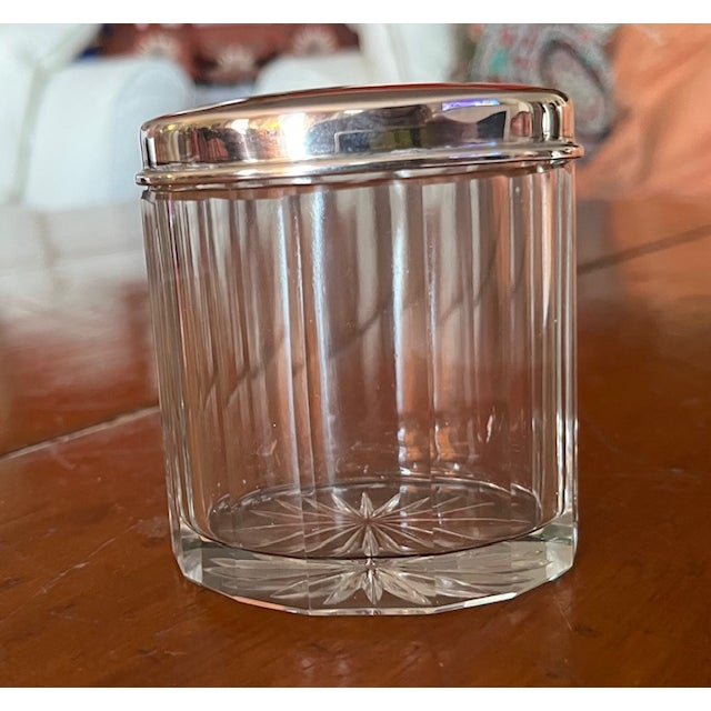 Early 20th Century Sterling and Cut Glass Oval Vanity Jar For Sale - Image 4 of 6