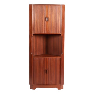Vintage Danish Corner Cabinet with Tambour Doors, 1960s For Sale