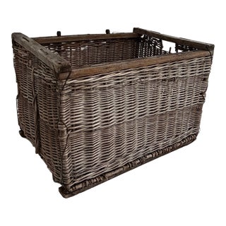 Antique French Wicker Wine Bottle Storage Crate For Sale
