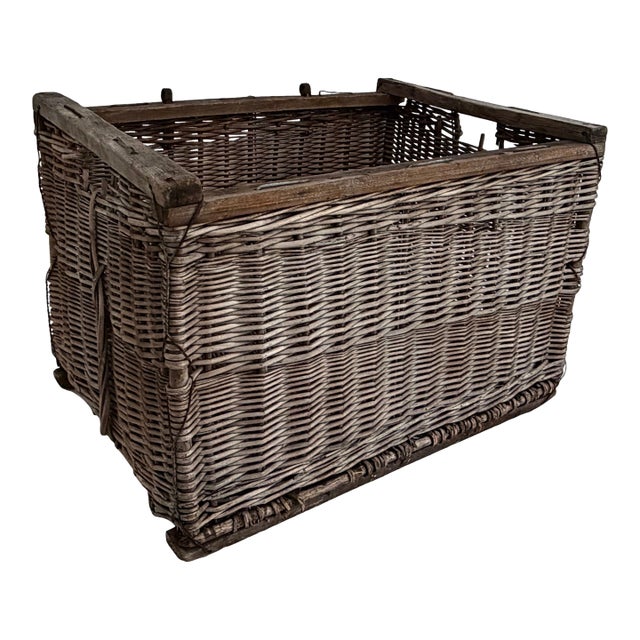 Antique French Wicker Wine Bottle Storage Crate For Sale