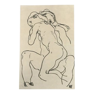 1981 Egon Schiele 40 Erotic Drawing Two Girls Embracing For Sale