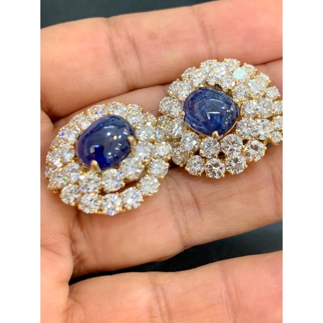 Gemstone Chantecler 12 Ct Sapphire 22 Ct Diamond VS/E-F Color Ring & Earring Set 18 KYG For Sale - Image 7 of 18