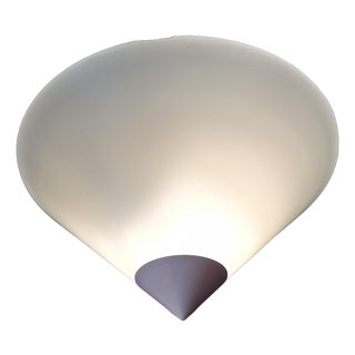 Vintage Ceiling Lamp with White Metal Mounting and White Opal Glass Shade, 1990s For Sale