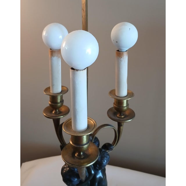 Antique Brass, Bronze, and Marble Cherub Bouillotte Lamp For Sale - Image 11 of 18
