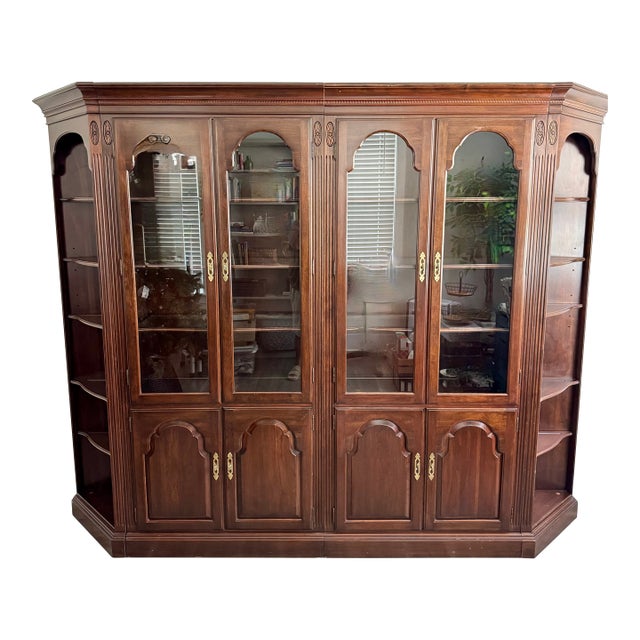 1980s Ethan Allen Cherry Lighted Wall Unit For Sale