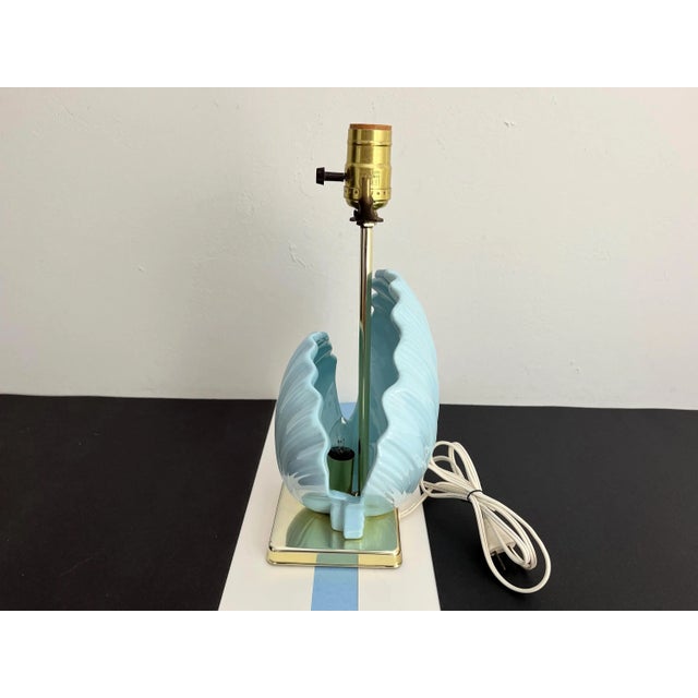 Sky Blue Ceramic Shell Lamp & Shade, C1970 For Sale - Image 17 of 18