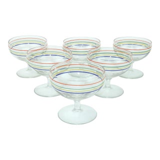 1950's Primary Color Striped Cocktail Sherbet Glasses, Set of 6 For Sale