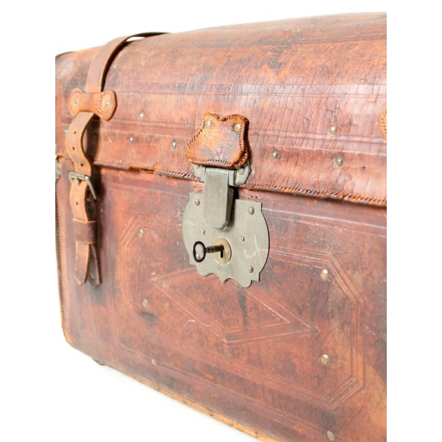 American Antique Leather Trunk For Sale - Image 3 of 13