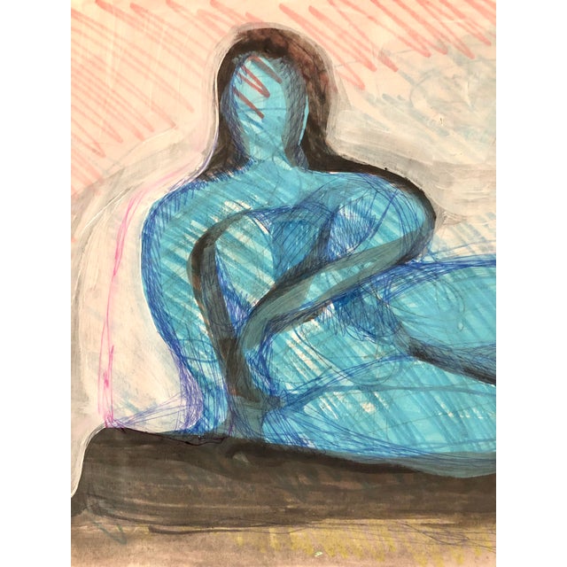 Contemporary Contemporary Mixed Media Painting on Paper, CL Auker “Reclining Blue Figure” For Sale - Image 3 of 5