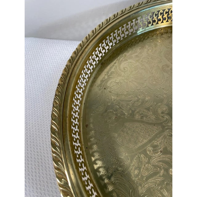 1970s Vintage Round Brass Etched Gallery Tray For Sale - Image 6 of 15