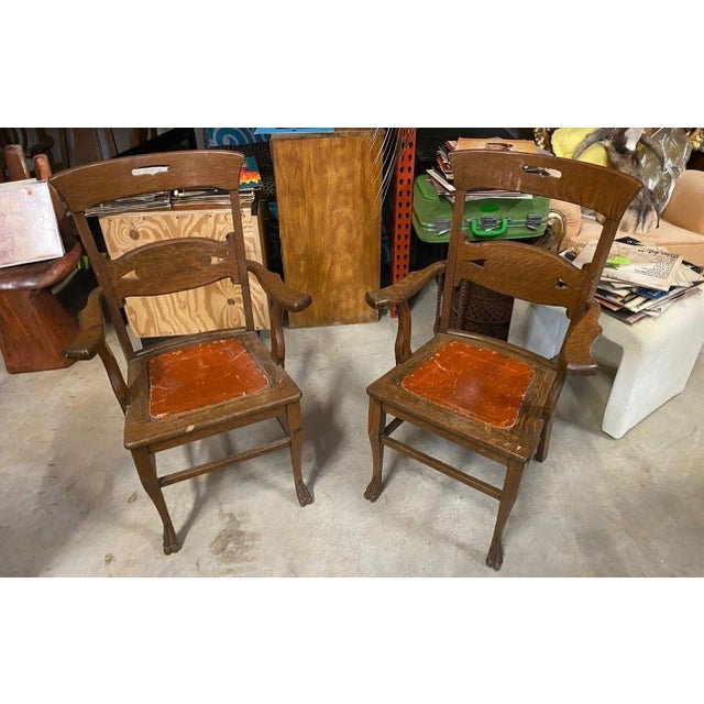 1970s Pair of Vintage Leather Seated Wooden Chairs For Sale - Image 5 of 7