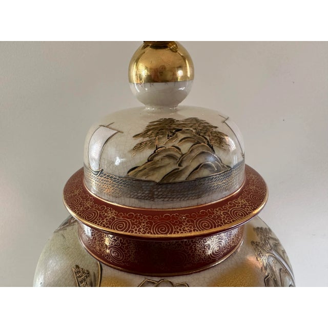 Beige Set of Two Early 20th Century Fujita Kutani Porcelain Mt. Fuji Lamps For Sale - Image 8 of 12