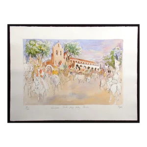 William Papas "Rancheros, Santa Ynez Valley" Hand Colored Etching Art Print