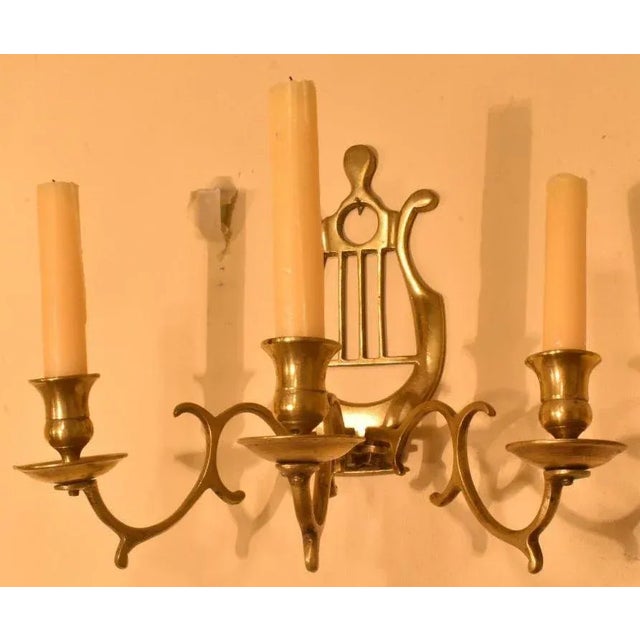 English Pair Early 19th Century English Cast Brass Sconces For Sale - Image 3 of 5