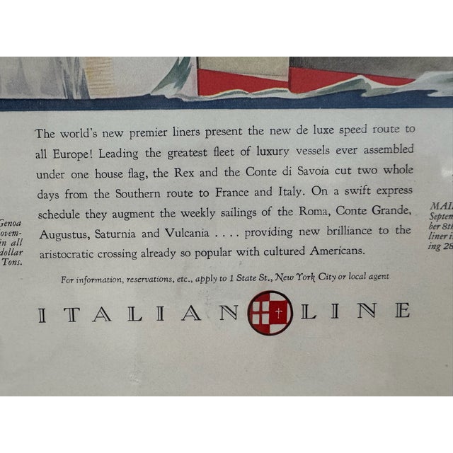 Art Deco 1932 Original Italian Line Advertising, Giovanni Patrone Art Deco, Matted For Sale - Image 3 of 6