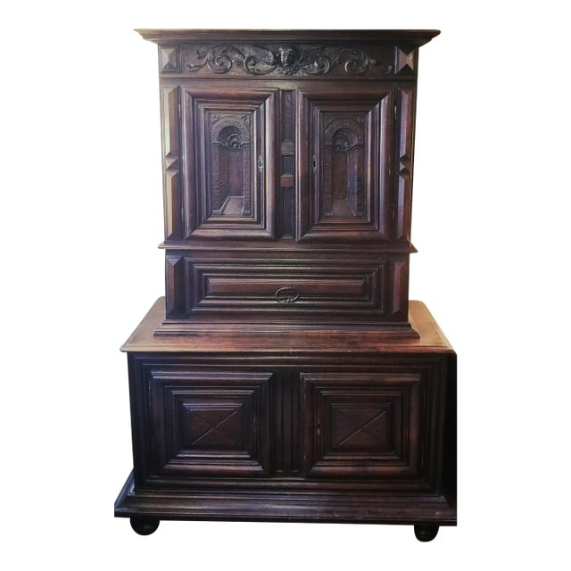 17th Century Continental Carved Oak Cabinet For Sale