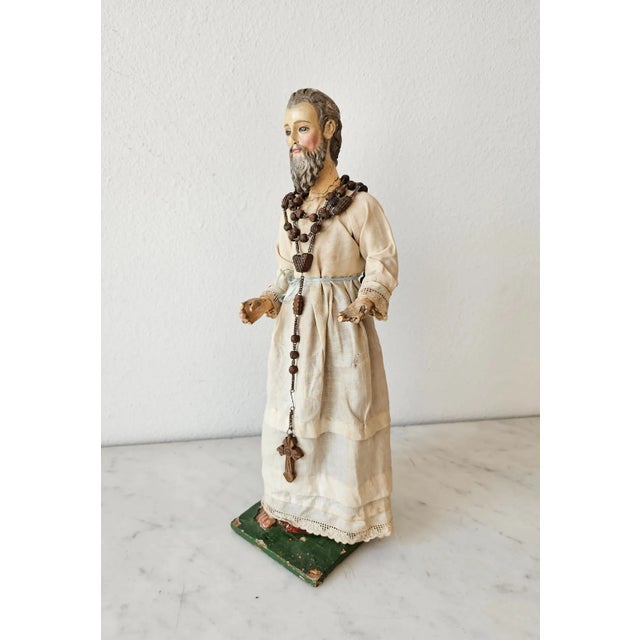 17th/18th Century Baroque Period Carved Polychrome Santo Altar Statue For Sale - Image 4 of 12