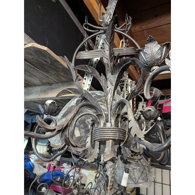 19th Century French Style Hand-Forged Wrought Iron 5-Light Chandelier For Sale - Image 12 of 16