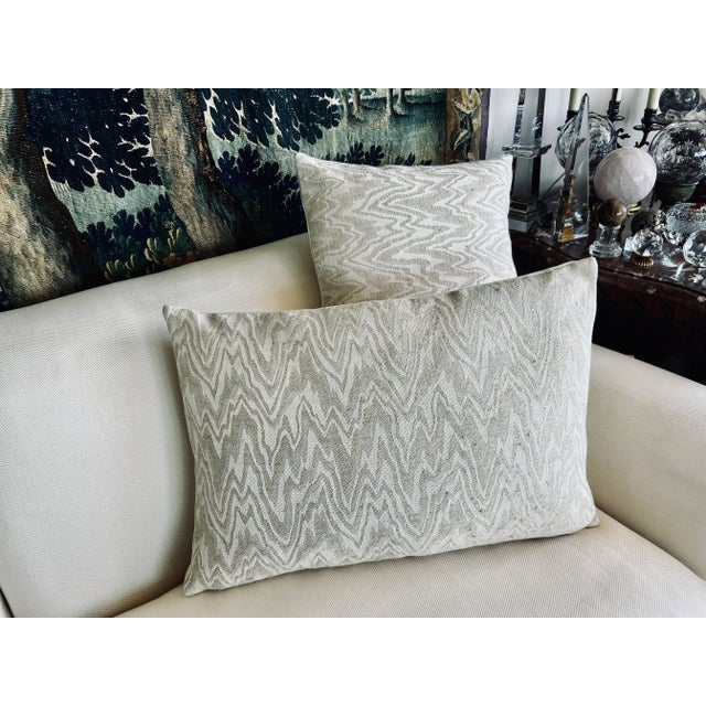 Pair Vintage Belgian Linen Oblong Pillows/Cushions With a Flame Stitch Pattern For Sale In West Palm - Image 6 of 9