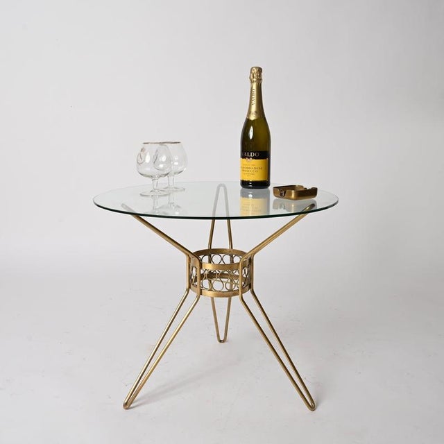 Round Curved Brass and Crystal Side Table by Gio Ponti, Italy, 1950s For Sale - Image 11 of 12