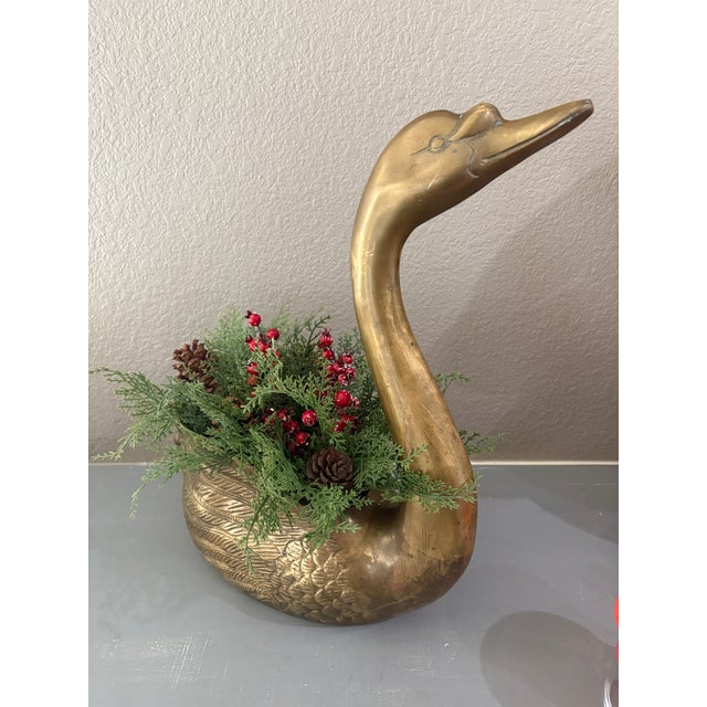Vintage Brass Swan Planters For Sale - Image 4 of 12