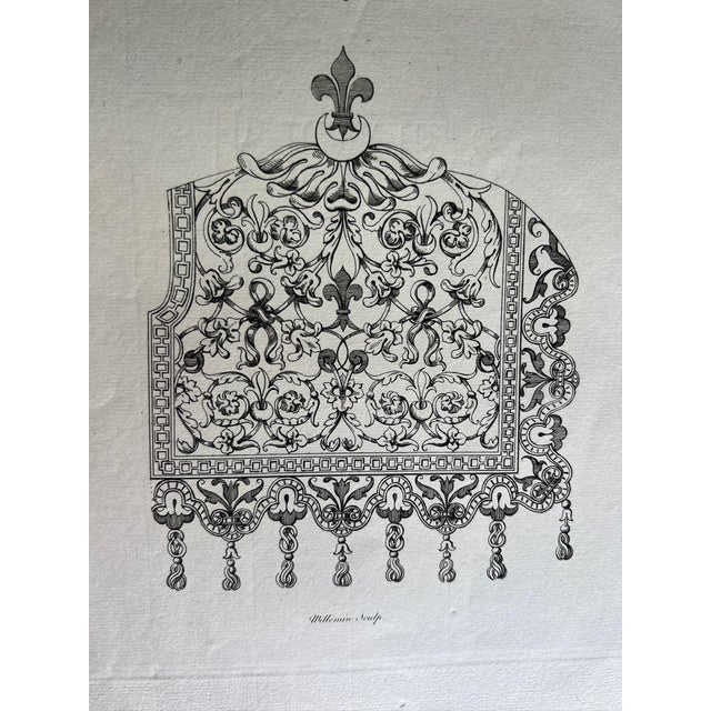 This stunning etching reproduction depicts a highly ornate horse harness used by Henry II. This print is part of a larger...
