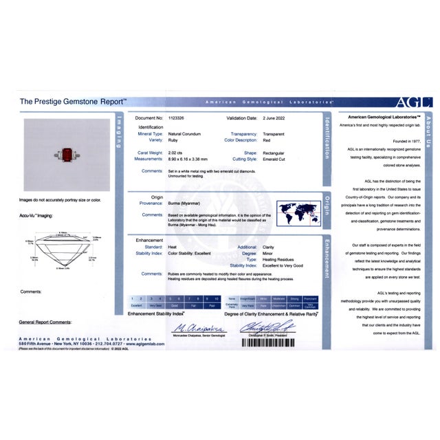 2.02 CTW Mid-Century Burmese Ruby & Diamond Platinum Three-Stone Ring, Size 6 For Sale - Image 9 of 9