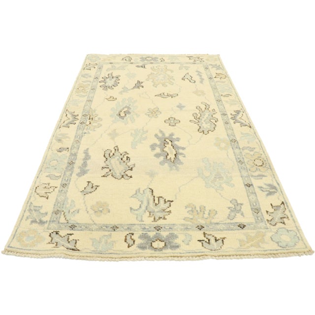 80592 Oushak Accent Rug with Modern Transitional Style 03'02 x 05'02. This hand-knotted wool Oushak style rug accent will...