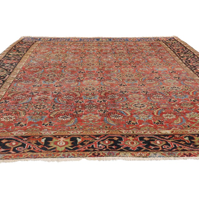 Mid-Century Modern Antique Persian Heriz Rug - 08'00 X 09'09 For Sale - Image 3 of 9
