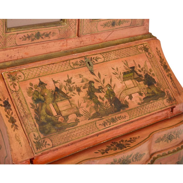 Wood Mid-Century Italian Venetian Coral & Gilt Hand Painted Chinoiserie Secretary Desk For Sale - Image 7 of 9