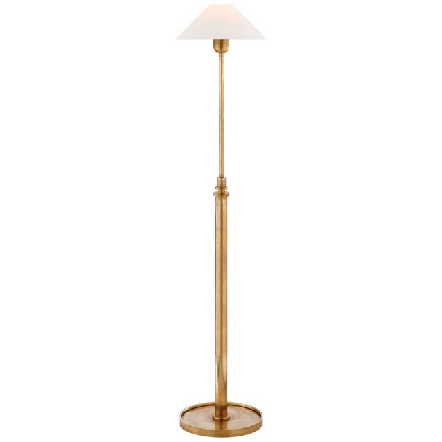 Modern J. Randall Powers by Visual Comfort Signature Hargett Floor Lamp in Hand-Rubbed Antique Brass with Linen Shade For Sale - Image 3 of 3