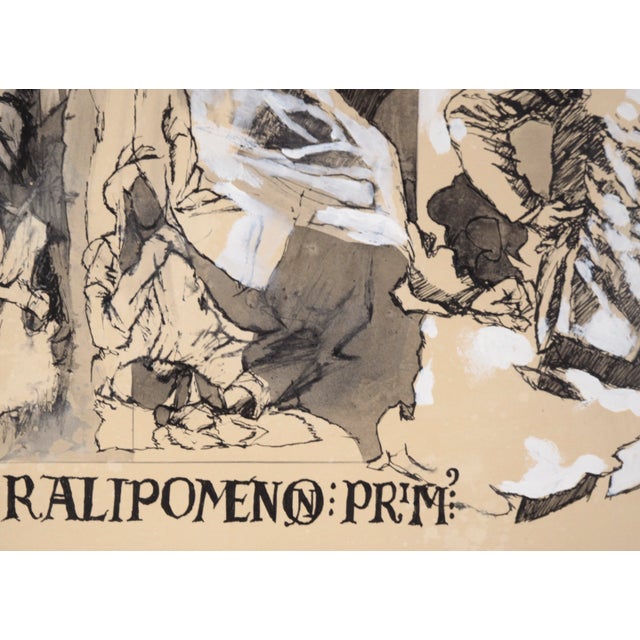 Paper 1960s "Ralipomenon Prim" Figurative Composition Gouache Painting by Robert Moesle, Framed For Sale - Image 7 of 11