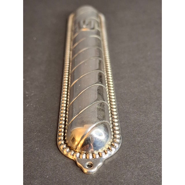 Vintage Masorett Israel Sterling Silver 925 Mezuzah Case Diagonal Ribbed Beaded For Sale - Image 4 of 11